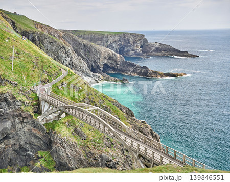 Cliffside coastal walkway above turquoise sea Cliffside coastal walkway above turquoise sea 139846551