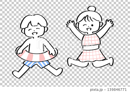 穿著泳裝的快樂男孩和女孩 | 夏季兒童插畫 穿著泳裝的快樂男孩和女孩 | 夏季兒童插畫 139846771