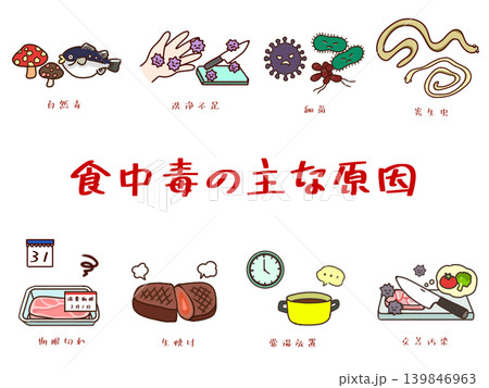 HACCP対応 食中毒原因と衛生管理イラストセット HACCP対応 食中毒原因と衛生管理イラストセット 139846963