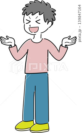 両手を広げた笑顔の男性の全身シンプルイラスト（案内・解説・比較・お手上げ・人物 139847164