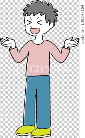 両手を広げた笑顔の男性の全身シンプルイラスト（案内・解説・比較・お手上げ・人物 139847164