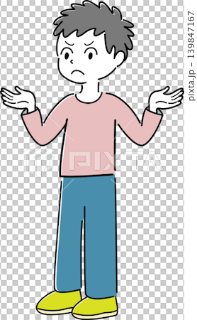 A simple full-body illustration of a man with his arms outstretched in annoyance (anger, dissatisfaction, warning, confusion, helplessness, character image). A simple full-body illustration of a man with his arms outstretched in annoyance (anger, dissatisfaction, warning, confusion, helplessness, character image). 139847167