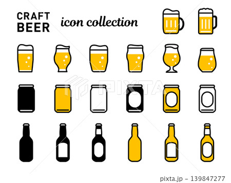 クラフトビールのアイコン集 白背景に配置されたクリップアート、ベクターイラスト素材セット クラフトビールのアイコン集 白背景に配置されたクリップアート、ベクターイラスト素材セット 139847277