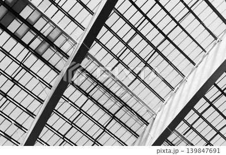 Roof and plastic skylights of building. Dome skylights made of translucent polycarbonate sheets. Interior architecture design. Modern building roof structure. Sustainable building. Lightweight roof. Roof and plastic skylights of building. Dome skylights made of translucent polycarbonate sheets. Interior architecture design. Modern building roof structure. Sustainable building. Lightweight roof. 139847691