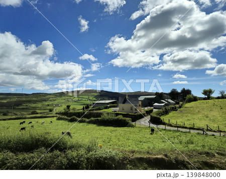 Beautiful Green Valley And Fields Of Ireland Under Deep Blue Summer Sky Natural Background 139848000