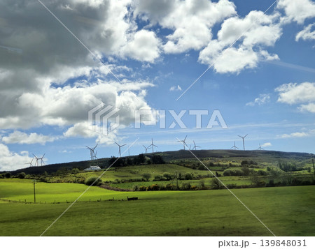 Beautiful Green Valley And Fields Of Ireland Under Deep Blue Summer Sky Natural Background 139848031