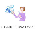 AIチャットボットに質問して返答に安堵している若い女性 AIチャットボットに質問して返答に安堵している若い女性 139848090