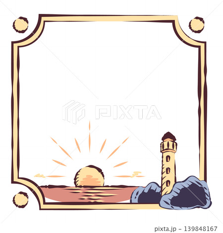 灯台と海と太陽の夏フレームイラスト 139848167
