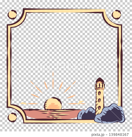 燈塔、大海和陽光夏日邊框插圖 燈塔、大海和陽光夏日邊框插圖 139848167