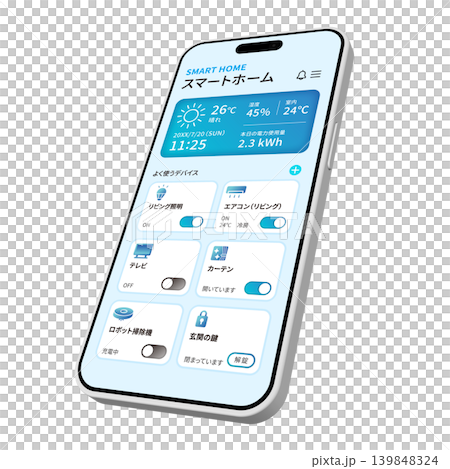 スマートホームアプリを表示するスマートフォン スマートホームアプリを表示するスマートフォン 139848324