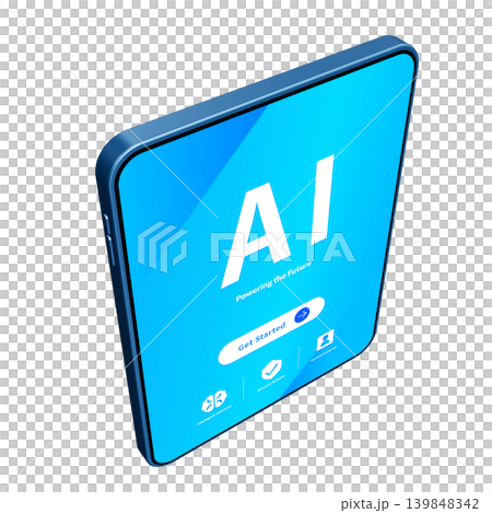 A blue tablet displaying an AI screen. A blue tablet displaying an AI screen. 139848342
