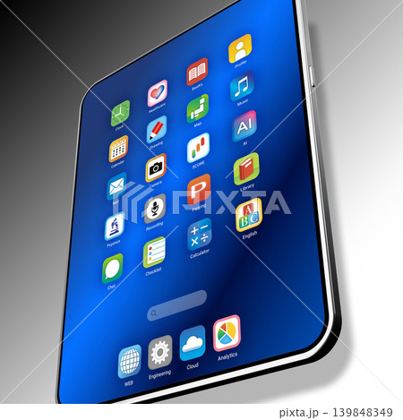 斜めに浮かぶスマートフォンの3Dイラスト 斜めに浮かぶスマートフォンの3Dイラスト 139848349