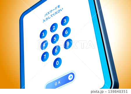 パスワード入力を求めるスマートフォンの3Dイラスト 139848351