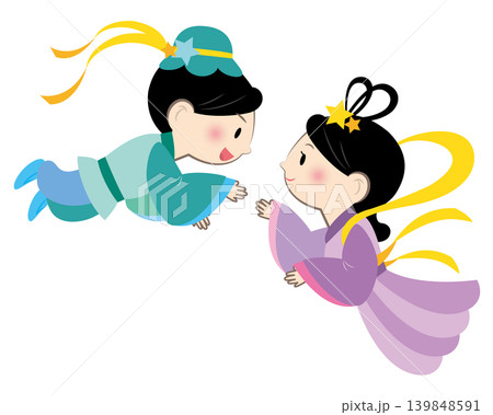 再会を喜ぶ織姫と彦星のイラスト 139848591