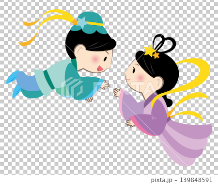 再会を喜ぶ織姫と彦星のイラスト 139848591