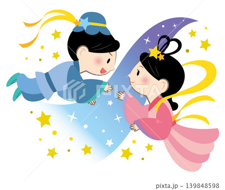 再会を喜ぶ織姫と彦星のイラスト 再会を喜ぶ織姫と彦星のイラスト 139848598