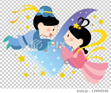An illustration of Orihime and Hikoboshi rejoicing at their reunion. An illustration of Orihime and Hikoboshi rejoicing at their reunion. 139848598