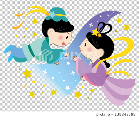 An illustration of Orihime and Hikoboshi rejoicing at their reunion. An illustration of Orihime and Hikoboshi rejoicing at their reunion. 139848599