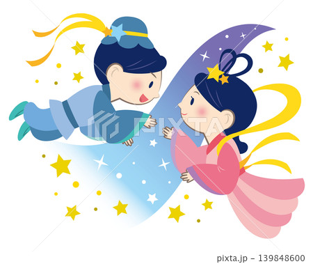再会を喜ぶ織姫と彦星のイラスト 再会を喜ぶ織姫と彦星のイラスト 139848600