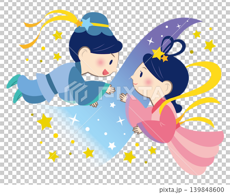 An illustration of Orihime and Hikoboshi rejoicing at their reunion. 139848600