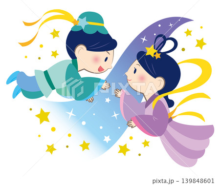 再会を喜ぶ織姫と彦星のイラスト 再会を喜ぶ織姫と彦星のイラスト 139848601