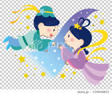 再会を喜ぶ織姫と彦星のイラスト 再会を喜ぶ織姫と彦星のイラスト 139848601