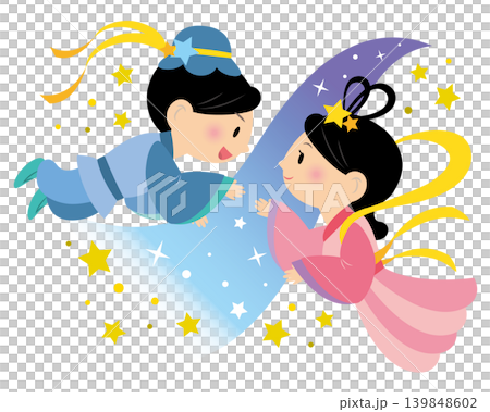 An illustration of Orihime and Hikoboshi rejoicing at their reunion. 139848602
