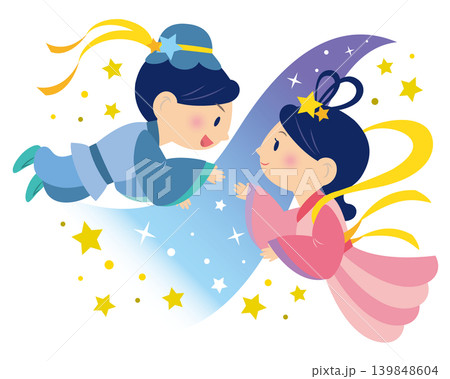 再会を喜ぶ織姫と彦星のイラスト 再会を喜ぶ織姫と彦星のイラスト 139848604