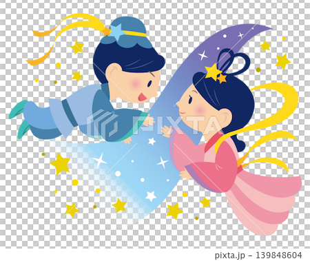 再会を喜ぶ織姫と彦星のイラスト 再会を喜ぶ織姫と彦星のイラスト 139848604