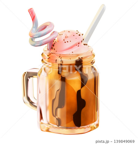 Chocolate milkshake Icon. 3D Icon Drink. Isolated on transparent background. 3D illustration. High resolution 139849069