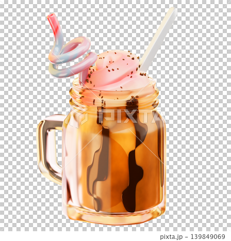 Chocolate milkshake Icon. 3D Icon Drink. Isolated on transparent background. 3D illustration. High resolution 139849069