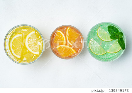 Citrus summer drinks copy space top view Citrus summer drinks copy space top view 139849178