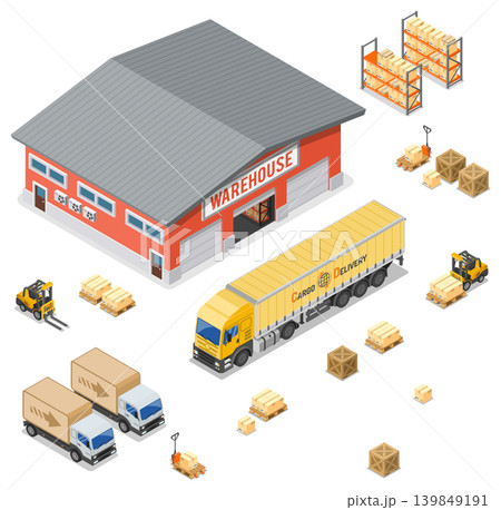 Warehouse Storage and Delivery Isometric Warehouse Storage and Delivery Isometric 139849191