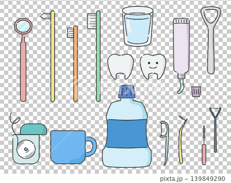 シンプルでかわいいオーラルケア製品のイラストセット シンプルでかわいいオーラルケア製品のイラストセット 139849290
