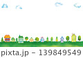 水彩風 ほのぼの緑の丘の家々と木々の風景(16:9) 139849549