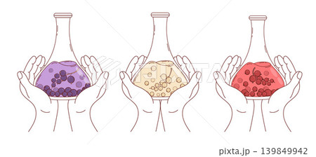 Contour Hands with Mixed Berries Currant Extract Black, Red, White in Lab Flasks. Natural Laboratory Research Set. Organic Medicine and Pharmacy, supplement. Isolated Minimalistic Vector Illustration Contour Hands with Mixed Berries Currant Extract Black, Red, White in Lab Flasks. Natural Laboratory Research Set. Organic Medicine and Pharmacy, supplement. Isolated Minimalistic Vector Illustration 139849942