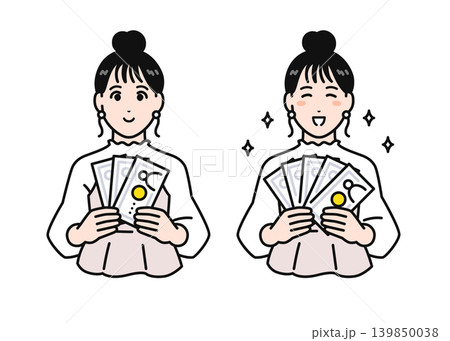 臨時収入とまとめ髪の若い女性のシンプルなベクターイラストセット素材 臨時収入とまとめ髪の若い女性のシンプルなベクターイラストセット素材 139850038