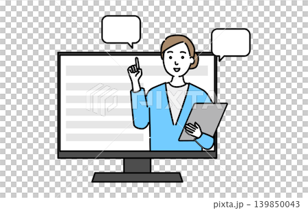 A woman speaking from inside a monitor A woman speaking from inside a monitor 139850043