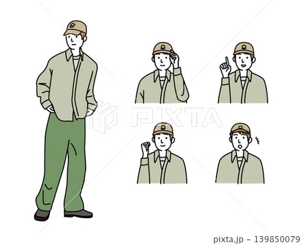いろいろな表情のカジュアルな服装の若い男性 139850079