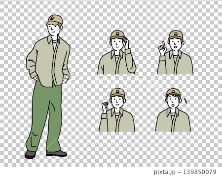 いろいろな表情のカジュアルな服装の若い男性 139850079