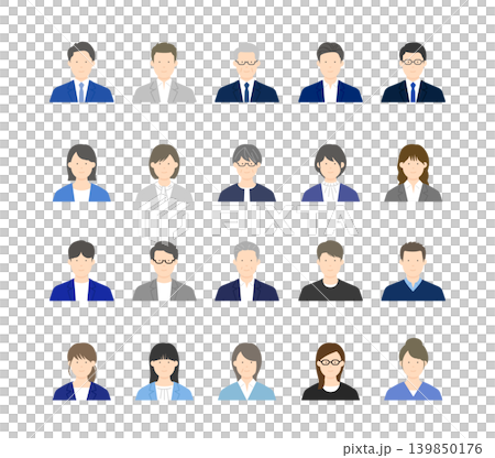 A set of illustration materials featuring icons of businessmen and businesswomen. A set of illustration materials featuring icons of businessmen and businesswomen. 139850176