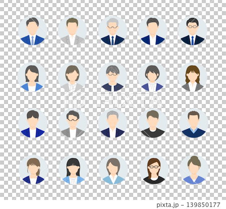 Icon set of businessmen and businesswomen: enclosed in circles Icon set of businessmen and businesswomen: enclosed in circles 139850177