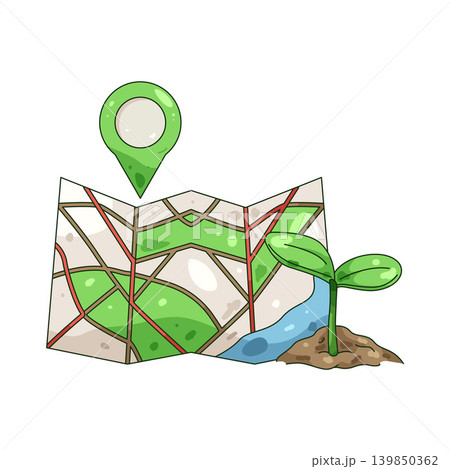 Illustration of growing plant with location pin  139850362