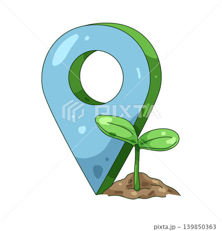 Illustration of growing plant with location pin Illustration of growing plant with location pin 139850363
