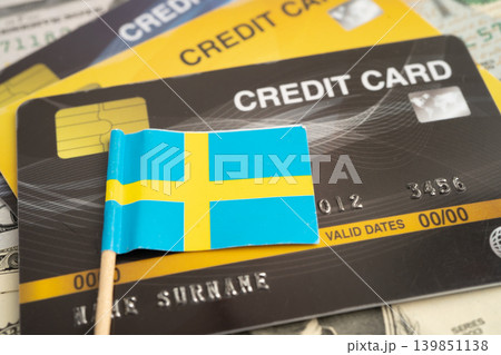 Sweden flag on coin and banknote money, finance trading investment business currency. 139851138