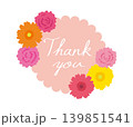 手書きのThank youの文字と花　おしゃれな感謝のメッセージ　フレーム　筆記体の英語　ありがとう 139851541