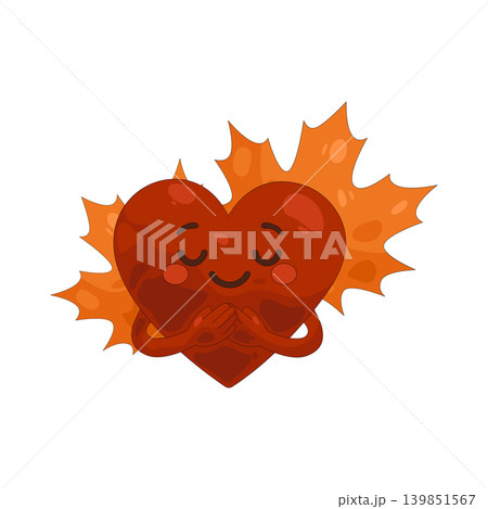Illustration of heart with autumn leaf Illustration of heart with autumn leaf 139851567