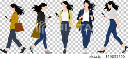 Illustration of a woman looking at her smartphone Illustration of a woman looking at her smartphone 139851890