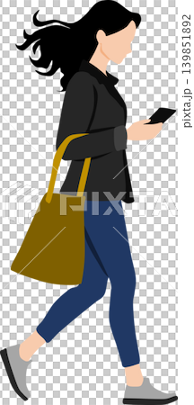 Illustration of a woman looking at her smartphone Illustration of a woman looking at her smartphone 139851892