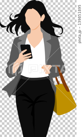 Illustration of a woman looking at her smartphone Illustration of a woman looking at her smartphone 139851895